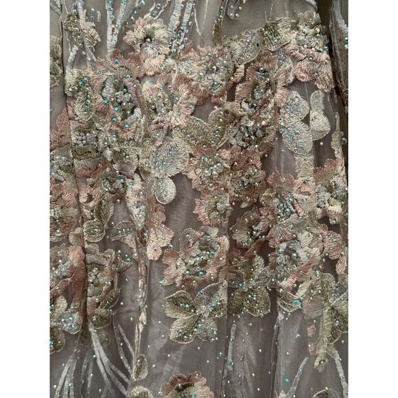 Mac Duggal 20402 Long Sleeve Dress A Line Embellished Pastel Floral Size 10 NWT - Picture 12 of 12